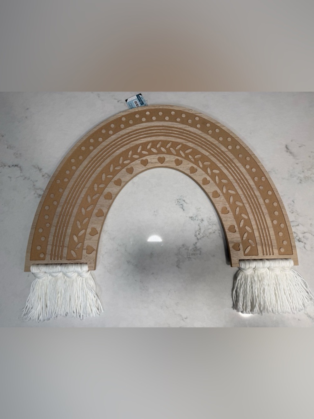The Spring Shop Natural Wood Rainbow Wall Hanging with White Tassels